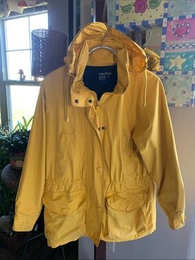 Vintage Nautica Yellow Hooded Jacket Multiple Pockets 100% Cotton Size M